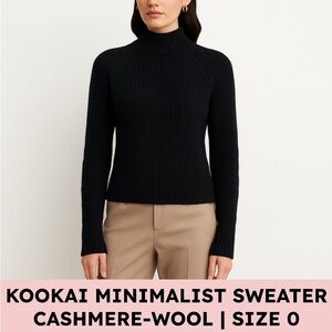 Kookai Wool Cashmere Rib Knit Mock Neck Sweater Black Minimalist Core 0